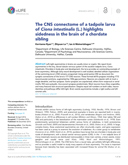 The CNS Connectome of a Tadpole Larva of Ciona Intestinalis