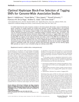 Optimal Haplotype Block-Free Selection of Tagging Snps for Genome-Wide Association Studies