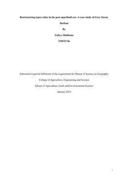 Restructuring Inner Cities in the Post-Apartheid Era: a Case Study of Grey Street