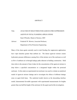 Analysis of Hold Times for Gaseous Fire Suppression