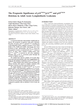 The Prognostic Significance of P16ink4a/P14arf and P15ink4b Deletions in Adult Acute Lymphoblastic Leukemia