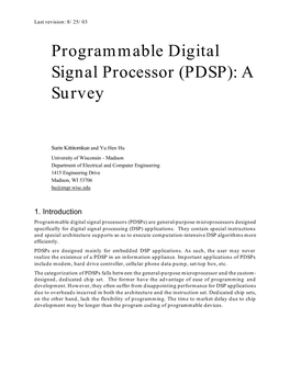 Programmable Digital Signal Processor (PDSP): a Survey