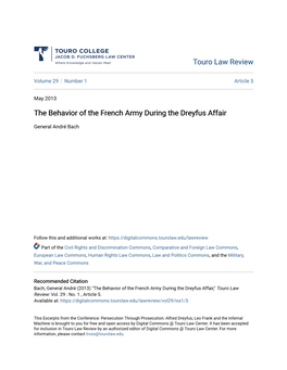 The Behavior of the French Army During the Dreyfus Affair