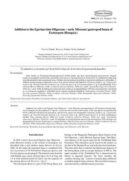Late Oligocene – Early Miocene) Gastropod Fauna of Esztergom (Hungary