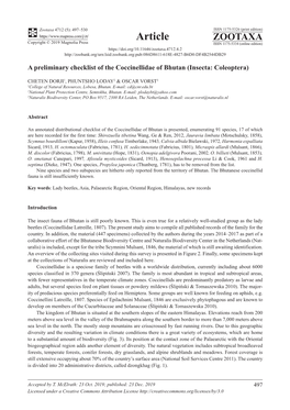 A Preliminary Checklist of the Coccinellidae of Bhutan (Insecta: Coleoptera)