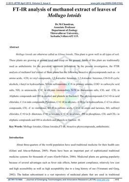 FT-IR Analysis of Methanol Extract of Leaves of Mollugo Lotoids