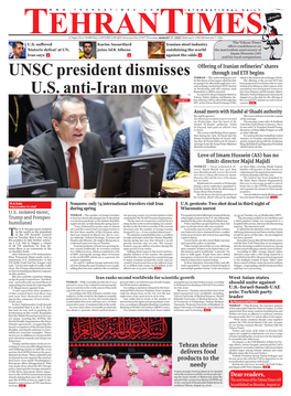 UNSC President Dismisses U.S. Anti-Iran Move Public Trust POLITICAL TEHRAN — the Managing Director of Pompeo’S ‘Lawless Bullying’ Leaves U.S