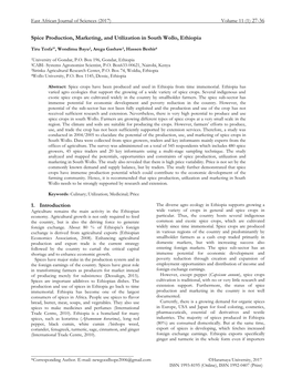 Spice Production, Marketing, and Utilization in South Wollo, Ethiopia