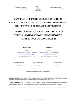 Examples of Practice for Out-Of-School Learning from an Inspection Report Prepared in the First Year of the Alphabet Reform