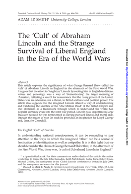 Cult’ of Abraham Lincoln and the Strange Survival of Liberal England Downloaded from in the Era of the World Wars