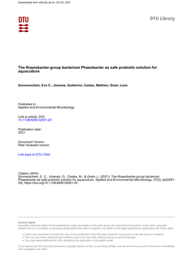 The Roseobacter-Group Bacterium Phaeobacter As Safe Probiotic Solution for Aquaculture