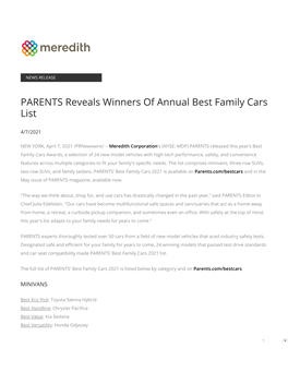 PARENTS Reveals Winners of Annual Best Family Cars List