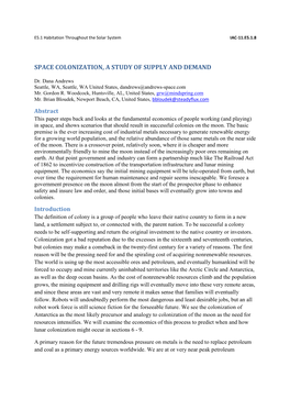 Space Colonization, a Study of Supply and Demand