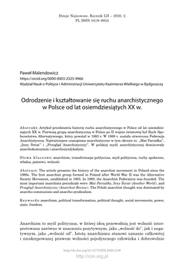 Odrodzenie I Kształtowanie Się Ruchu Anarchistycznego W Polsce Od Lat Osiemdziesiątych XX W