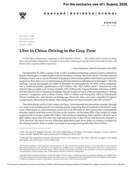 Uber in China: Driving in the Gray Zone