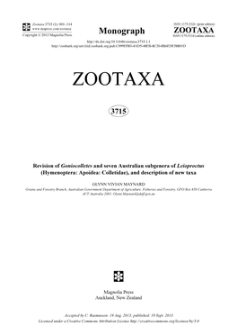 Revision of Goniocolletes and Seven Australian Subgenera of Leioproctus (Hymenoptera: Apoidea: Colletidae), and Description of New Taxa