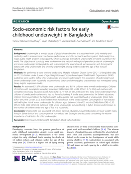 Socio-Economic Risk Factors for Early