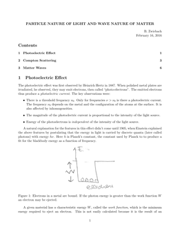 Photoelectric Effect, Compton Scattering, Matter Waves