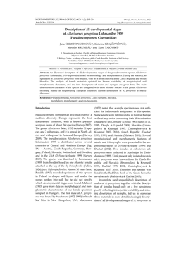 Description of All Developmental Stages of Allochernes Peregrinus Lohmander, 1939 (Pseudoscorpiones, Chernetidae)