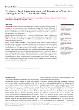 Predictors of Quit Intentions Among Adult Smokers in Mauritius: Findings from the ITC Mauritius Survey