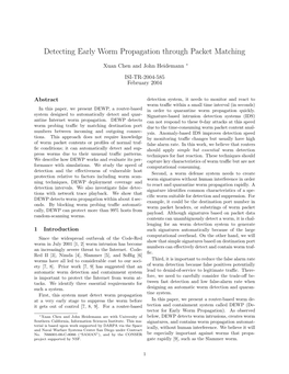 Detecting Early Worm Propagation Through Packet Matching