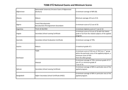 TOBB ETÜ National Exams and Minimum Scores