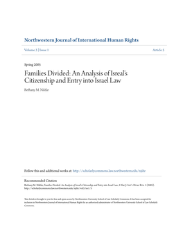 An Analysis of Isreal's Citizenship and Entry Into Israel Law Bethany M