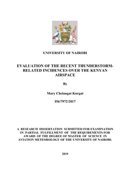 Evaluation of the Recent Thunderstorm- Related Incidences Over the Kenyan Airspace