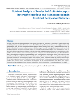 Nutrient Analysis of Tender Jackfruit (Artocarpus Heterophyllus) Flour and Its Incorporation in Breakfast Recipes for Diabetics