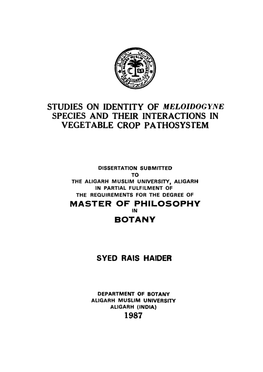 Studies on Identity of Meloidogyne Species and Their Interactions in Vegetable Crop Pathosystem