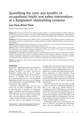 Quantifying the Costs and Benefits of Occupational Health and Safety Interventions at a Bangladesh Shipbuilding Company