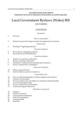 Local Government Byelaws (Wales) Bill I