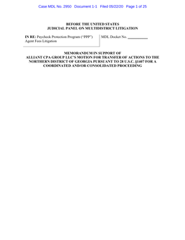 BEFORE the UNITED STATES JUDICIAL PANEL on MULTIDISTRICT LITIGATION in RE: Paycheck Protection Program (“PPP”) Agent Fees Li