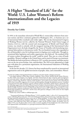 A Higher “Standard of Life” for the World: U.S. Labor Women's Reform