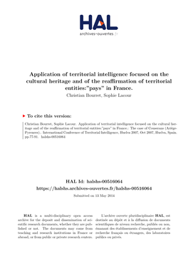 Application of Territorial Intelligence Focused on the Cultural Heritage and of the Reaﬀirmation of Territorial Entities:”Pays” in France