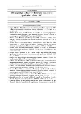 Bibliografija Sodelavcev Inštituta Za Novejšo Zgodovino V Letu 1997