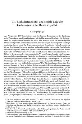 VIL Evakuiertenpolitik Und Soziale Lage Der Evakuierten in Der Bundesrepublik