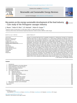 Key Points on the Energy Sustainable Development of the Food Industry – Case Study of the Portuguese Sausages Industry