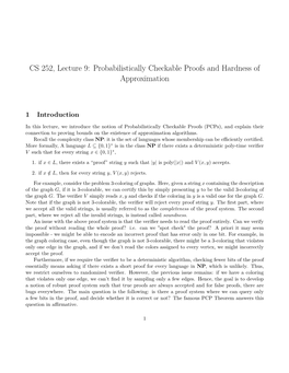 Probabilistically Checkable Proofs and Hardness of Approximation