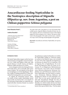 Anacardiaceae-Feeding Nepticulidae in the Neotropics: Description of Stigmella Lilliputica Sp. Nov. from Argentina, a Pest on Chilean Peppertree Schinus Polygama