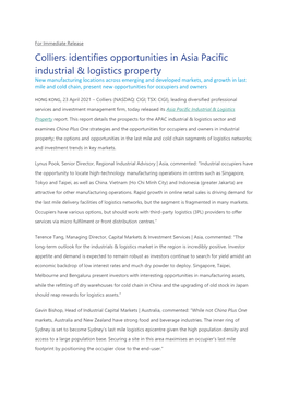 Colliers Identifies Opportunities in Asia Pacific Industrial & Logistics Property