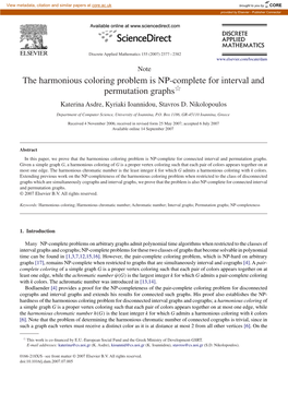 The Harmonious Coloring Problem Is NP-Complete for Interval and Permutation Graphsଁ Katerina Asdre, Kyriaki Ioannidou, Stavros D