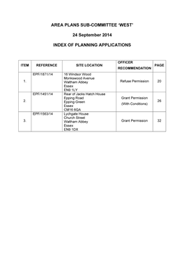 24 September 2014 INDEX of PLANNING APPLICATIONS