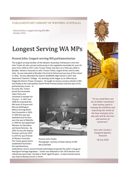 Longest Serving WA Mps October 2016