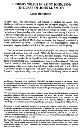 Buggery Trials in Saint John, 1806: the Case of John M. Smith