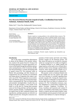 New Record of Marine Parasitic Isopods (Family, Corallinidae) from South Andaman, Andaman Islands, India