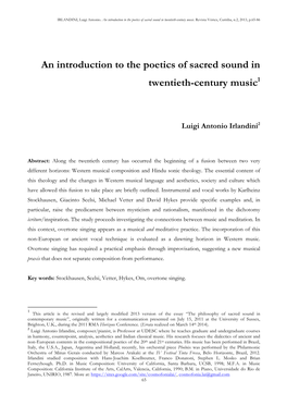 An Introduction to the Poetics of Sacred Sound in Twentieth-Century Music