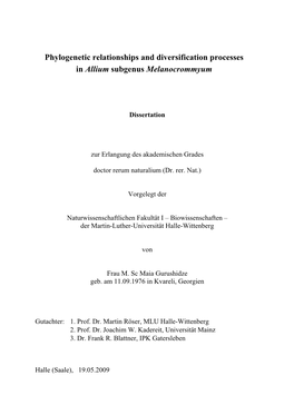 Phylogenetic Relationships and Diversification Processes in Allium Subgenus Melanocrommyum