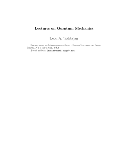 Lectures on Quantum Mechanics Leon A. Takhtajan