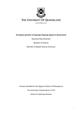 Ecological Genetics of Dugongs (Dugong Dugon) in Queensland